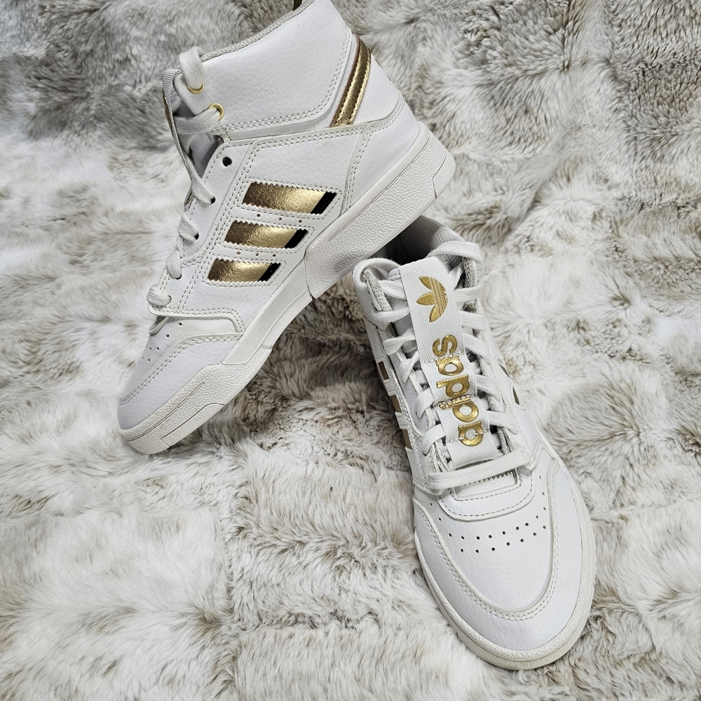 Adidas Drop Step XL High Top White/Gold Sneakers Boy's 3.5 (FW2040)